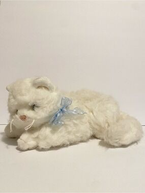 Ty Beanie Babies Classic Plush Sugar The White Cat Fluffy 12" Blue Ribbon 2002